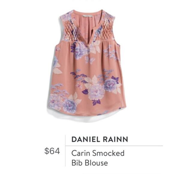 Daniel Rainn (S) Carin Smocked Bib Blouse - Stitch Fix Split Neck Sleeveless Top - Picture 8 of 12